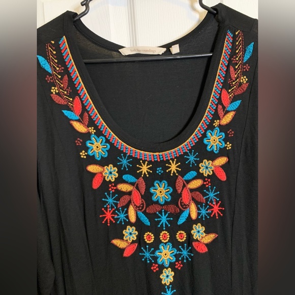 Soft Surroundings Long Sleeve Embroidered Neck Maxi Dress - Picture 3 of 7